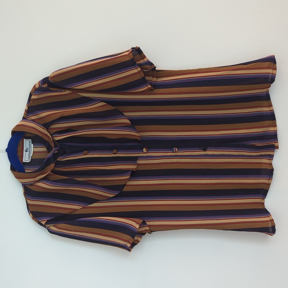 Vintage Johnathan Martin High Neck Ruffle Striped Button Down